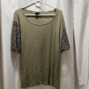 Kaari Blue Olive Crochet Sleeve Top